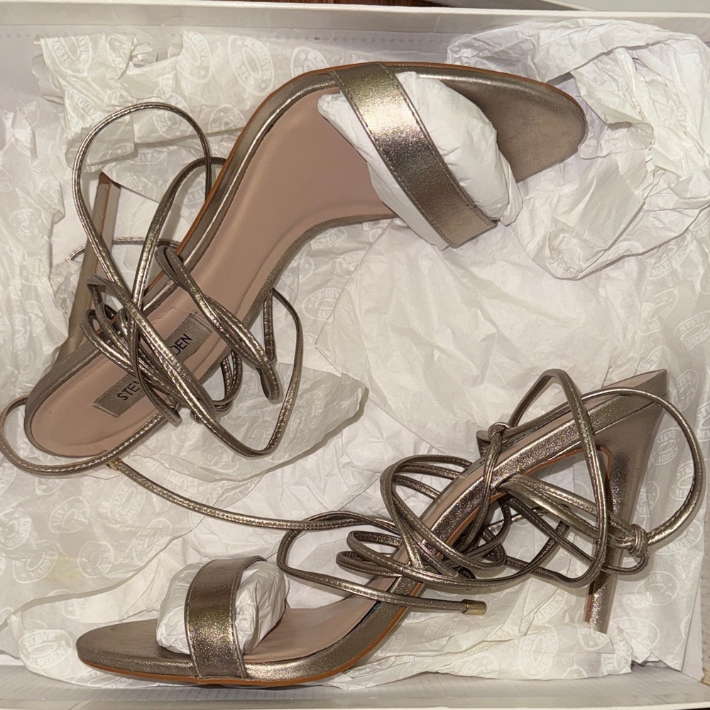Steve Madden Level Metallic Gold Strappy Heels - Picture 10 of 10